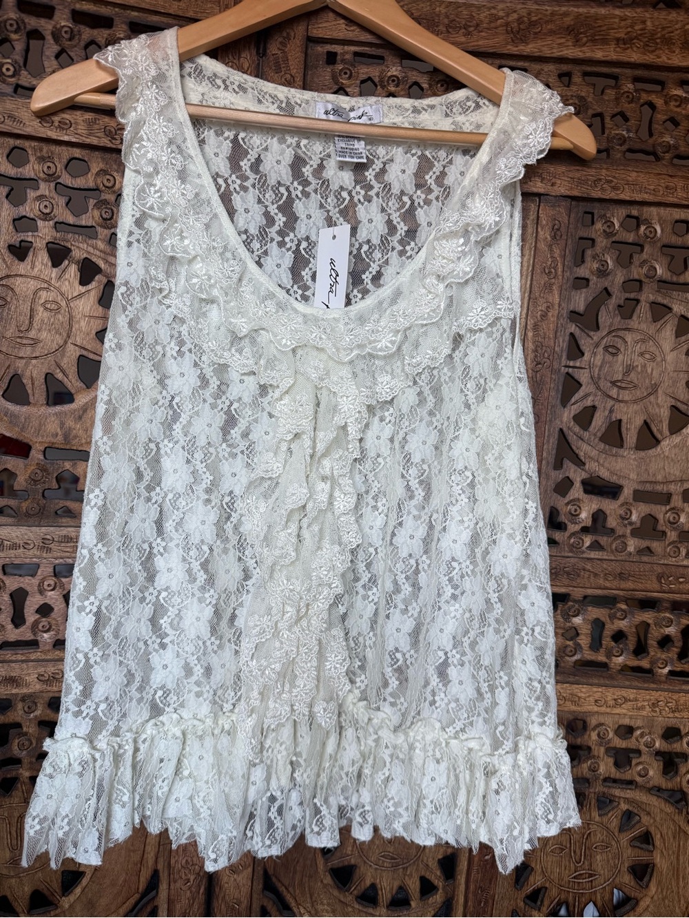 NWT Ultra Pink Ivory Lace Ruffle Tank Top SZ XL
